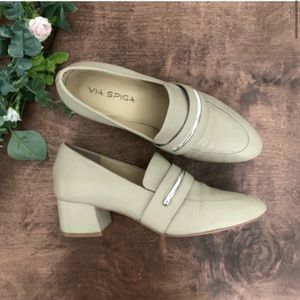 Via Spiga Leather Block Heel Loafers